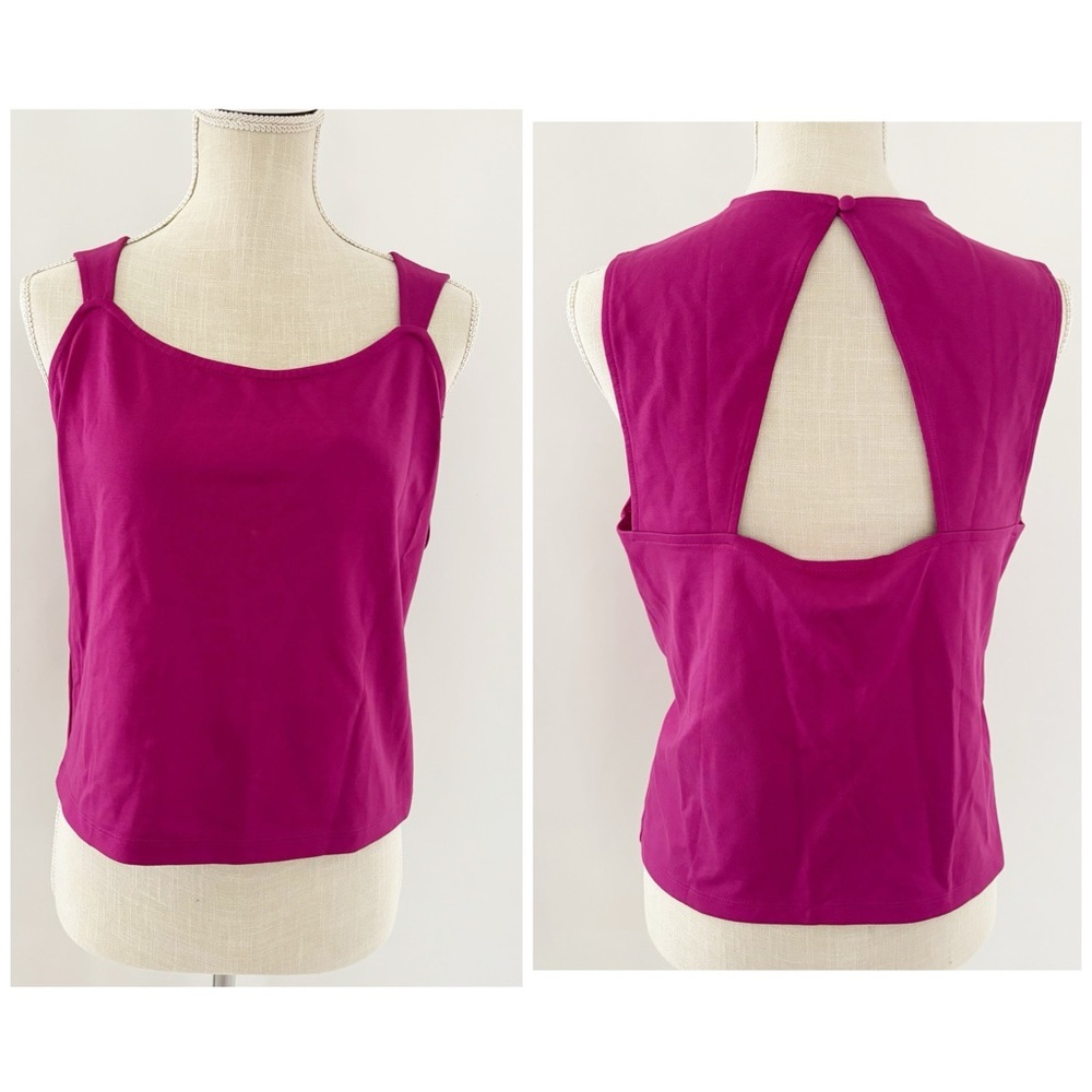 Maeve Anthropologie Tank Top Large Magenta Pink Open Back Cutout Square Neck - Picture 2 of 11